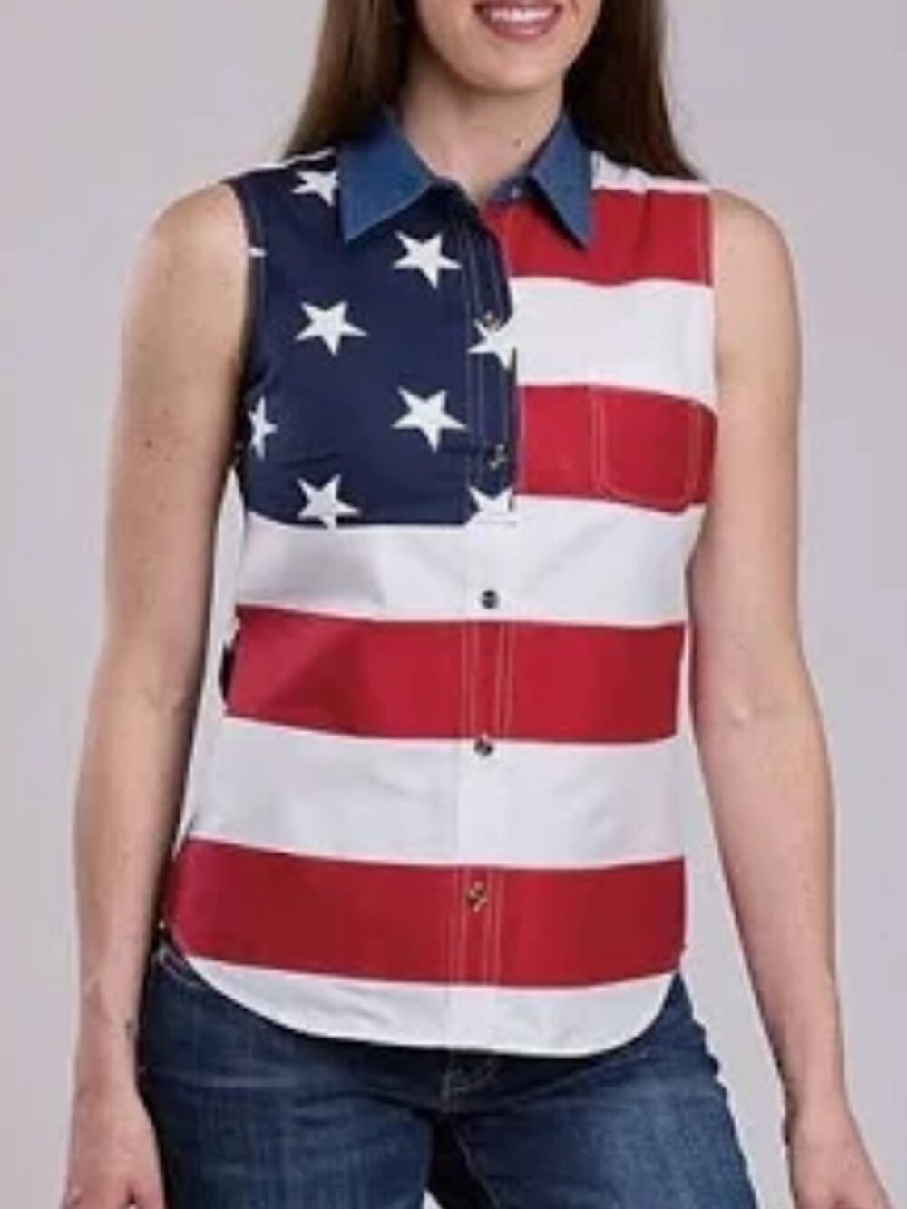 ROPER PIECED STARS & STRIPES AMERICAN FLAG SHIRT WESTERN PATRIOT COWGIRL sz L
